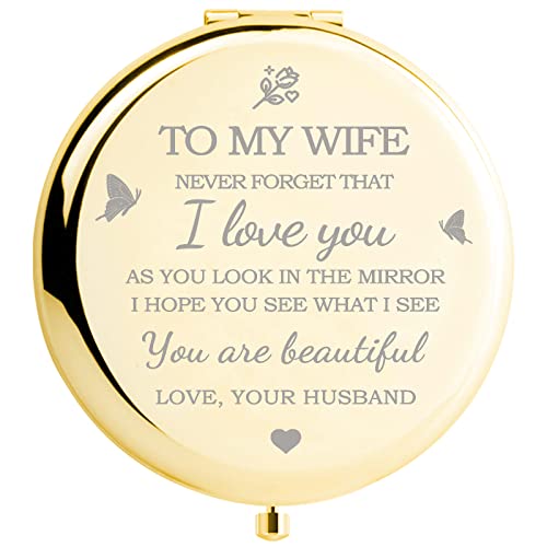 Gifts for Wife I Love You Wife Gold Compact Mirror