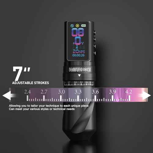 Wormhole Tattoo Gun Kit Tattoo Kit with 7 Adjustable Stroke 2,300mAh Power Wireless Tattoo Machine with Normal/Jump-Start/Dot Working Mode with LED Digital Display for Artist WTK381