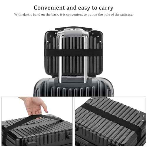 BSTKEY Portable Hard Shell Cosmetic Travel Case, Small Travel Hand Luggage with Elastic Band, Mini ABS Carrying Makeup Case Suitcase, Black