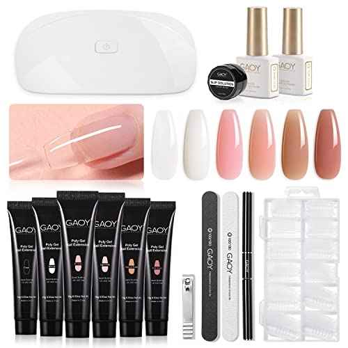 GAOY Poly Gel Nail Kit with U V Light Starter Kit, 6 Pcs Builder Gel Extension Kit for Beginners with Everything Nail Art DIY