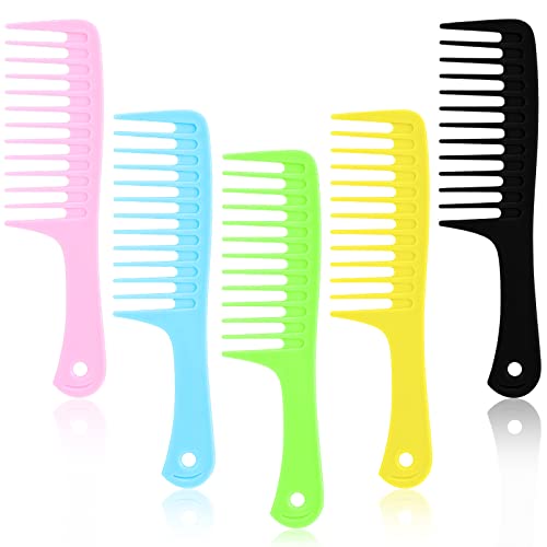 Vesici 100 Pieces Colorful Wide Tooth Comb Bulk Detangling Pocket Comb with Round Handle for Barber Charity Hotel Christmas Gifts Flat Hair Long Curly Wet Hair Cutting, 5 Colors