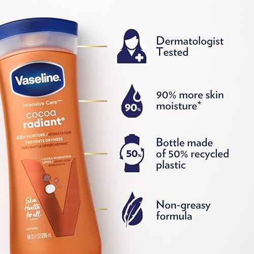 Vaseline Cocoa Radiant 2-Pack ? Intensive Care Moisturizing Hand and Body Lotion with Ultra-Hydrating Lipids, Pure Cocoa Butter, 10 Oz Ea