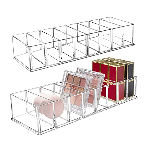 2 Pack Detachable Makeup Organizer, 8 Compartments Acrylic Cosmetic Storage Jewelry Display Boxes, Clear Drawer Organizers Case for Dresser Vanity Bathroom Kitchen
