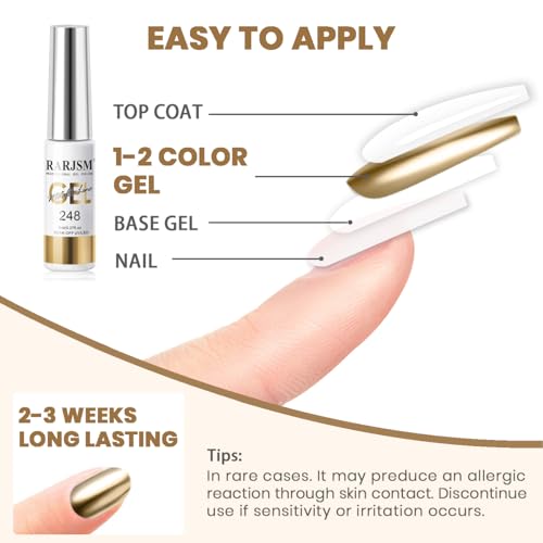 RARJSM Metallic Gel Liner Nail Art Silver Bronze Gold 2pcs Set Mirror Chrome 3D Effect Gel Nail Polish 8ml Build in Thin Brush Metal Painted Drawing Stripper Gelpolish Curing Requires for Home Salon