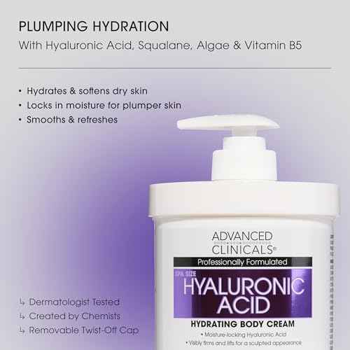 Advanced Clinicals Hyaluronic Acid Moisturizer Body Cream W/Vitamin E | Hydrating Cream & Body Lotion For Women & Men To Help Improve Look of Wrinkles, Dry Skin, Crepey Looking Skin, 16 Ounce