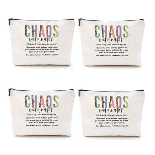 4pcs Chaos Coordinator Makeup Bag Chaos Coordinator Gifts for Women Cosmetic Bag, Thank You Gifts for Women Her Moms Manager Colleagues Retirement Boss Gift, Makeup Pouch Zipper Bags