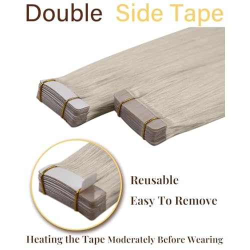 Tape in Hair Extensions Human Hair Blonde Tape ins Extension Invisible Platinum Blonde 22 Inch 20pcs 50g