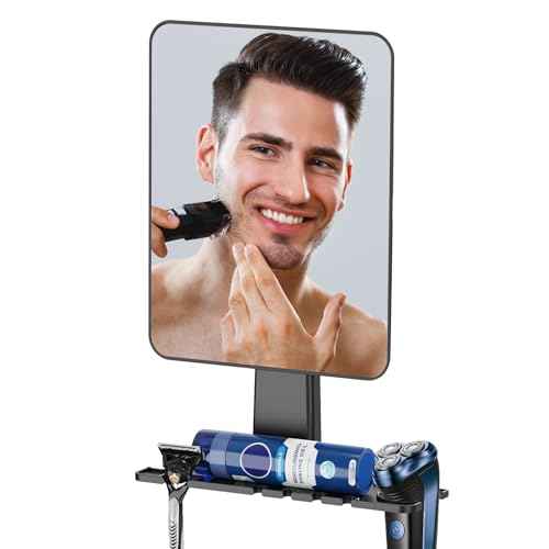 Shower Mirror Fogless for Shaving, Fogless Mirror for Shower with Razor Holder, NO-Drilling & Removable, Shatterproof & Waterproof with 2 Adhesive Hooks