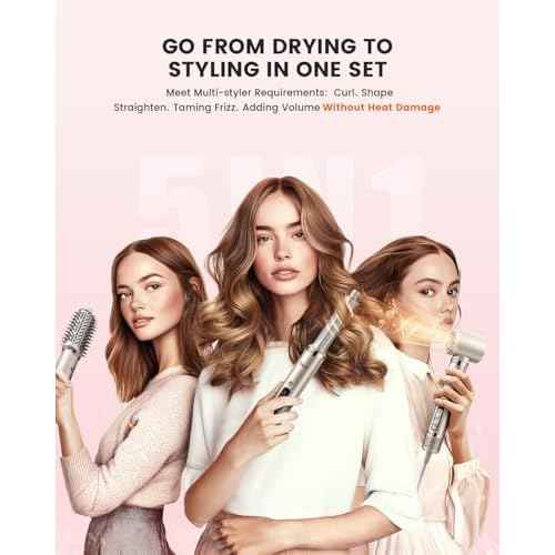 5-in-1 Professional Hair Dryer Brush, Powerful Multi-Styler with Auto-Wrap Curlers, Fast Drying Curling Straightening Volumizing Without Heat Damage, Storage Case Best Gift for Girl/Women