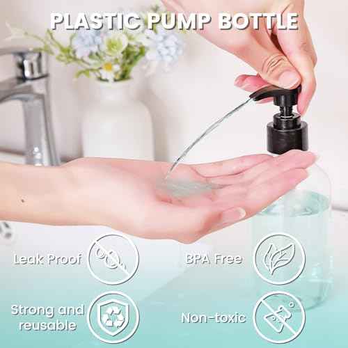 Teyssor Pump Bottle Dispenser Clear 2 Pack 500ml/16.9oz Empty Plastic Liquid Soap Dispensers, BPA-Free Refillable Container for Essential Oil Shampoo Lotion