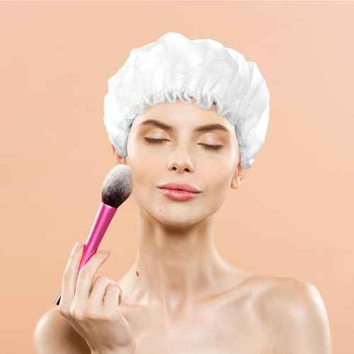 Giantree Shower Caps for Women, Reusable Terry Cloth Lined Shower Cap Double Layer, Reusable Waterproof Elastic Band Hair Cap for All Hair Lengths Bath Caps for Women Spa Home Salon Use(White)