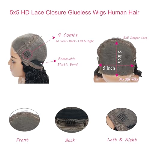 Highlight Ombre 4/27 Human Hair Wear and Go Glueless Wigs Deep Wave Curly Wet and Wavy Lace Front Pre Plucked Pre Cut 5x5 HD Lace Closure Wigs for Black Women (highlight ombre 4/27, 22 Inch)