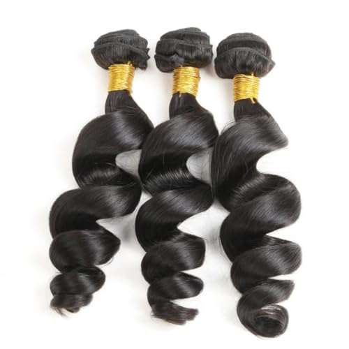 Loose Wave Bundles Human Hair Short Brazilian Virgin Human Hair Loose Wave Natural Black Color Can Be Dyed and Styled 3 Weave Bundles Total 300g 14 16 18 Inch