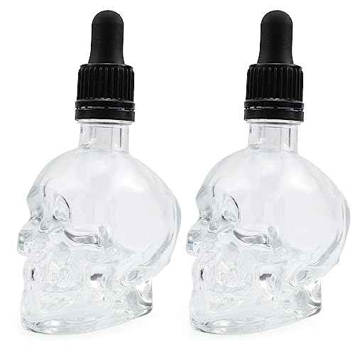 Cornucopia Brands Skull Glass Dropper Bottles (Pack of 2, 2oz, Clear) Bitter Flavor Tattoo and Beard Oil Dispenser