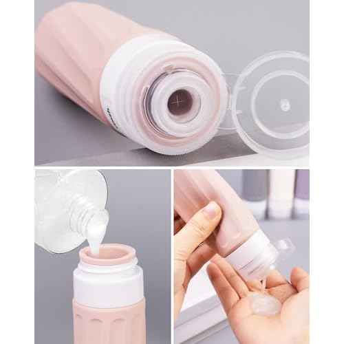 Travel Bottles for Toiletries 8 Pack, Travel Size Toiletries, Tsa Approved Travel Size Containers 3oz, with Travel Essentials Clear Bag, Leak Proof Silicone Squeezable Creams Jars