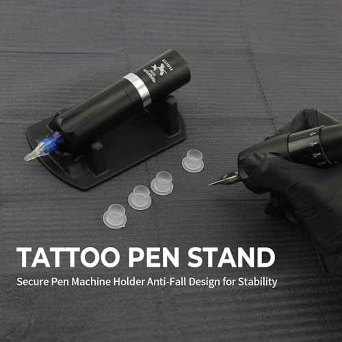 Tattoo Machine Stand 2 Pack - Rubber Tattoo Pen Holder, Tattoo Machine Rack, Compatible with Rotary Tattoo Guns & Coil Machines, Anti-Slip Base, Stable Pen Display Stand (Black 2 Pack)
