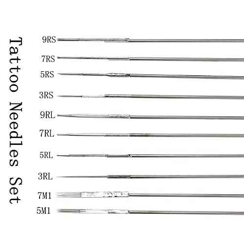 Tattoo Needles Set,DOWEI 100PCS Disposable Mix Tattoo Needles Size Round Liner 3RL 5RL 7RL 9RL Round Shader 3RS 5RS 7RS 9RS,5M1 7M1 for Tattoo Machine Kits