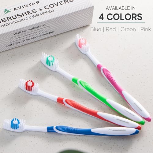 4 Pack Toothbrushes for Adults - Individually Wrapped Medium Bristle Toothbrushes with Covers - Blue - Convenient & Affordable Dental Care for Travel, Hotels, Airbnb, Missions & More