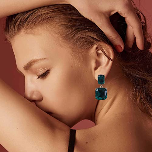Vintage Emerald Square Earrings Green Emerald Drop Earrings Geometric Emerald Earrings Luxury Wedding Green Crystal Stud Earrings Jewelry for Women