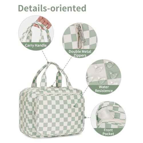 Narwey Hanging Toiletry Bag for Women Travel Checkered Makeup Bag Organizer Toiletries Bag for Travel Size Essentials Accessories Cosmetics (Mint Green Checkerboard (Medium))