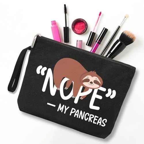 Nope My Pancreas Cute Sloth Diabetic Travel Cosmetic Bag, Diabetes Awareness Gifts, Funny Diabetic Bag Gift for Men Women Grandma Grandpa Mom Dad Aunt Uncle Sister Brother, Sloth Lover Gifts