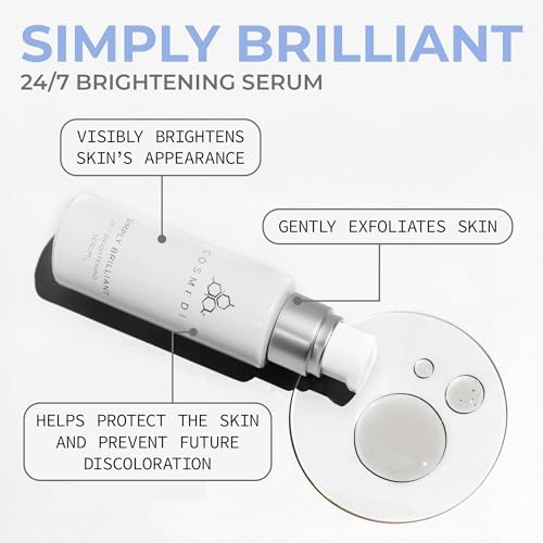 COSMEDIX Simply Brilliant 24/7 Brightening Face Serum - Exfoliating Facial Serum for Fine Lines, Wrinkles & Uneven Skin Tone - Gentle Firming Skincare for Brighter-Looking Skin & Natural Glow