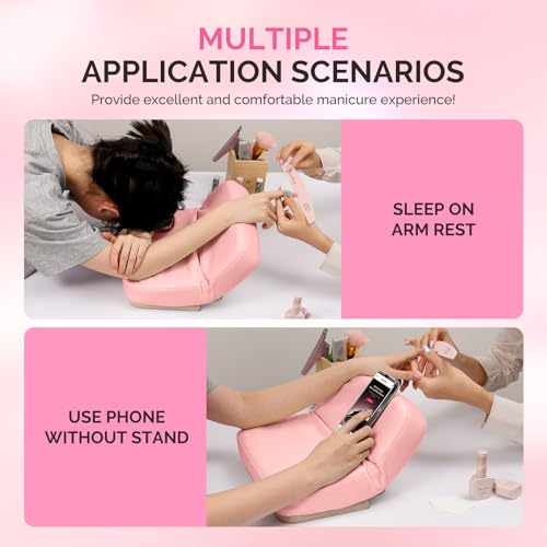 MelodySusie Foldable Manicure Arm Rest for Nails Tech, Adjustable Nail Arm Rest for Acrylic Nail Art, Professional PU Leather Nail Hand Rest Stand for Manicurist, Pink
