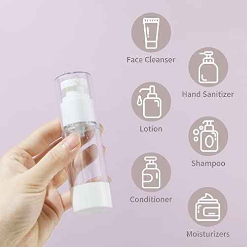 LONGWAY 1 Oz 30ml Clear Airless Cosmetic Cream Pump Bottle Travel Size Dispenser Refillable Containers/Foundation Travel Pump Bottle for Shampoo (Pack of 6)