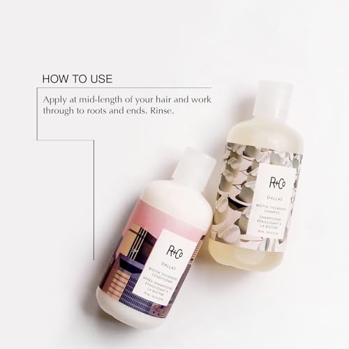 R+Co Dallas Biotin Thickening Shampoo & Conditioner Set + Deluxe Sample (0.5oz) | Adds Volume, Strength & Fullness | Sulfate-Free, Vegan + Cruelty-Free | 8.5oz (Pack of 2)