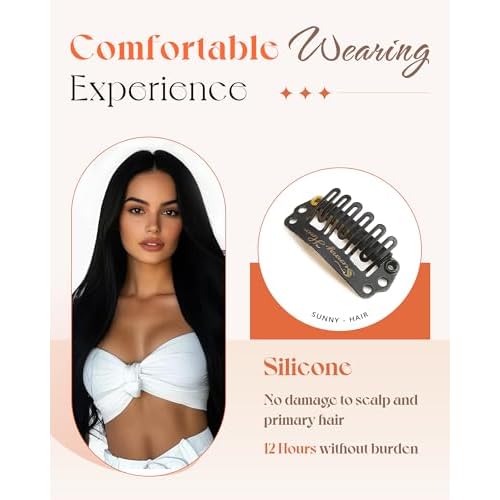 Sunny Hair Clip in Hair Extensions Straight Human Hair Clip in Extensions Remy Clip in Hair Extensions Real Human Hair Extensions Clip ins Jet Black for Women 22inch