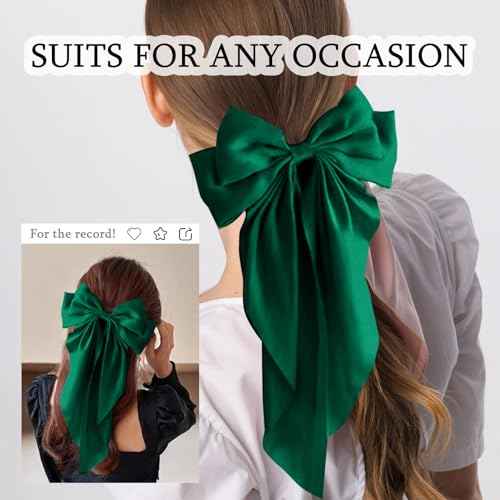 Large Satin Bow Barrettes Clips Green Hair Bows for Girls Hair Accessories Gifts for Women Big Bow Hair Clips for Christmas with Bowknot Barrettes With Metal Clips£¨green£©