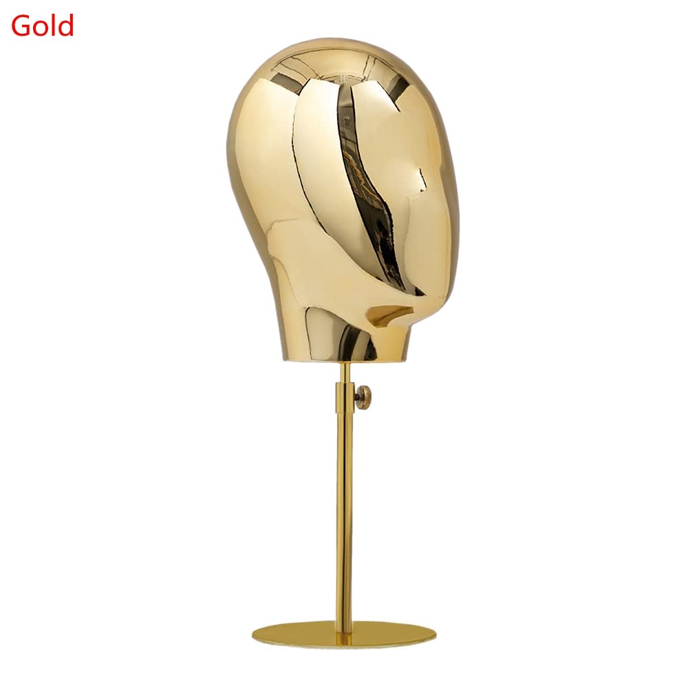 21 Inch Adjustable Mannequin Head Wig Making Head Metal Head Wig Hat Glasses Display with Detachable Stand Vintage Style Holder (Gold)
