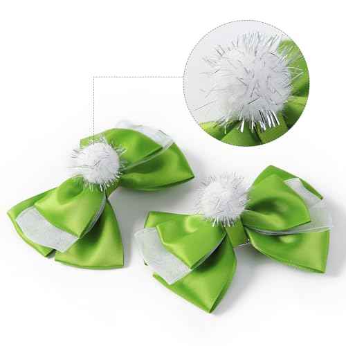 2PC Green Fairy Hair Bow Clips for Girls Women 4 Inch Toddler Princess Accessories