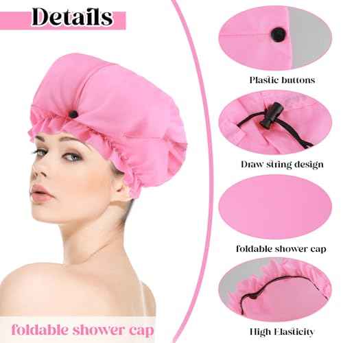 2 Pcs Large Shower Cap for Braids, Extra Long Shower Cap for Women Long Hair & Locs, Waterproof Hair Bonnets for Dreadlocks Drawstring Bath Caps for Women & Men (Black, Pink)
