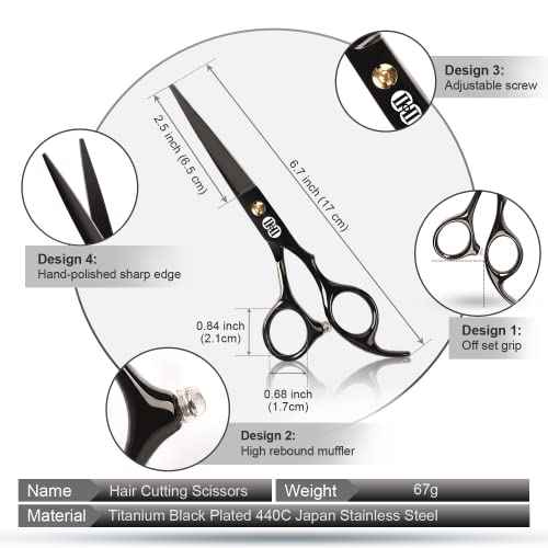 CIICII Hair Cutting Scissors Shears Kit, Professional Barber Haircut Scissors Set (6.7 Inch Hair Beard Hairdressing Trimming Haircutting Thinning Shears) for Men Women Hairdresser Home Salon (Black)