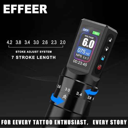Tattoo Gun Kit Tattoo Machine 7 Strokes Length Kit with 2 * 1600mAh Batteries£¬20PCS Pro Tattoo Cartridge Needles, Complete Tattoo Set Black EF-TKE751A-1