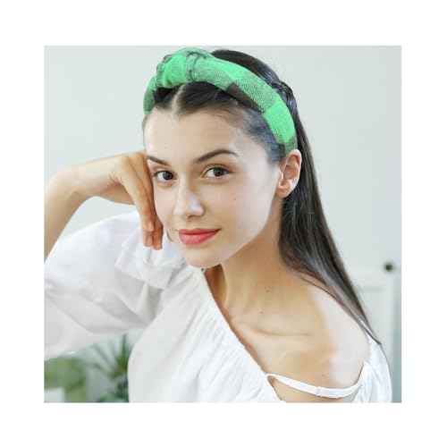 2pcs Christmas Headband Women Plaid Headbands Cloth Knotted Wide Head Band for Women Girls Christmas Hair Accessories Gift, Red and Green Color (Plaid Headband Style 1)
