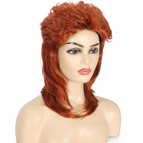 Auburn Mullet Wig for Women 70s80s Disco Wig Shoulder Length Layered Heat Resistant Synthetic Hair Cosplay Daily Party Halloween