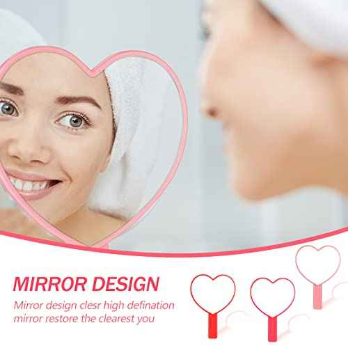 3 Pcs Handheld Heart Mirror Cute Plastic Heart Shaped Mirror with Handle Gifts for Women Her Birthday Party Favor Cosmetic Travel Makeup