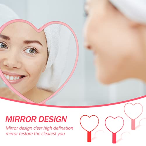 3 Pcs Handheld Heart Mirror Cute Plastic Heart Shaped Mirror with Handle Gifts for Women Her Birthday Party Favor Cosmetic Travel Makeup