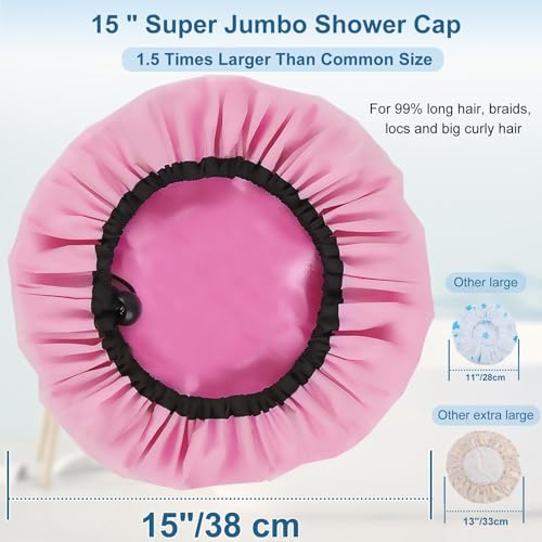 3 Pcs Super Jumbo Satin Lined Shower Cap for Women, Extra Large, Adjustable for Braids, Long Hair & Locs Dreadlocks