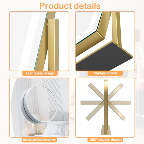 Makeup Vanity Mirror with Lights 17.2" Large LED Lighted Mirror, Hollywood Make Up Mirror with Lighting, Smart Touch,Detachable 5X Magnification 360¡Æ Rotation, (Gold,Gift Box)