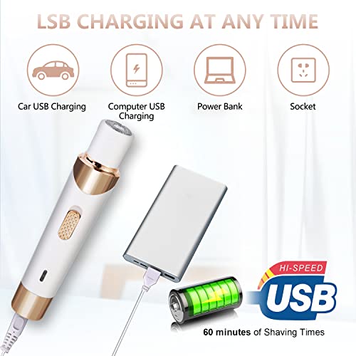 Electric Razor for Women Bikini Trimmer, MKIOVH Women's Cordless Portable 4 in 1 Painless Shaver, ?for face Legs Brows Nose Detachable Head USB Rechargeable Hair Trimmer
