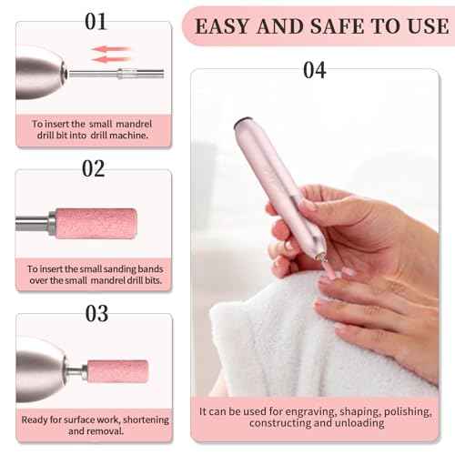 200pcs 180 Grit Small Sanding Bands for Nail Drill with 2pcs 3/32¡¯¡¯ Upgrade Mandrels Bits, Mini Sanding Bands for Nail Drill for Manicure Nail Salon and Nail Enthusiasts Use, Pink