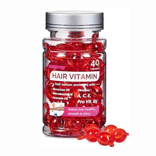 Hair Oil - 40 Hair Care Capsules - No Rinse - Hair Serum with Argan Oil, Macadamia & Avocado Oils - Vitamins A, E, & Pro B5 - Hair Gloss - Conditioner for Women & Men