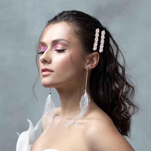 2 Pcs Pearl Hair Clips, Pearl-Embellished Barrette, Elegant Pearls Barrettes for Women, Party, Wedding, Daily Use, Graduation (Gold)