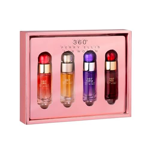 Perry Ellis 360¡Æ Women mini gift set - 4-pack of .25 fl oz EDP travel sprays (360¡Æ Women, 360¡Æ Coral, 360¡Æ Purple, 360¡Æ Red)