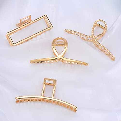 4 Pack Large Metal Hair Clips for Thin to Thick Curly Hair, 4.3 Inch Big Nonslip Gold Color Clamps, Perfect Fashion Jaw Claw Hair Styling Accessories for Women and Girls, Christmas Gifts