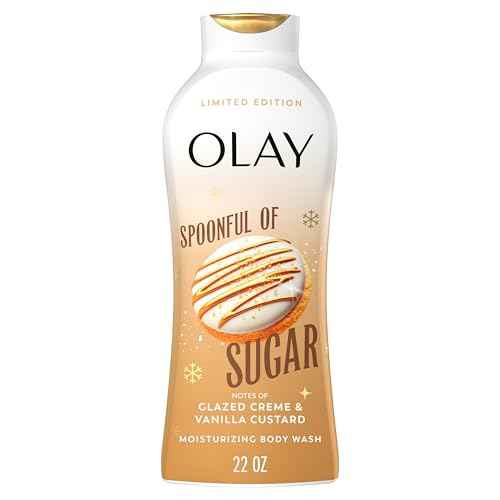 Olay Body Wash for Women, Hydrating & Moisturizing, Holiday Edition, With Plant Based Cleansers, B3 Complex, For All Skin Types, Spoonful of Sugar with Glazed Cr?me & Vanilla Custard Scent, 22 fl oz