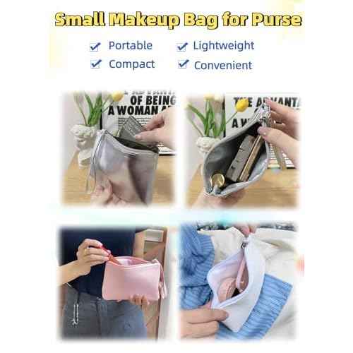 2 Pack Small Zipper Pouch Mini Makeup Bag for Purse Lipstick Cosmetic Travel Make Up Organizer for Women Essentials, Car Change Coin Holder 4.5 x 6.5 Clutch Stadium Approved Wristlet, Black